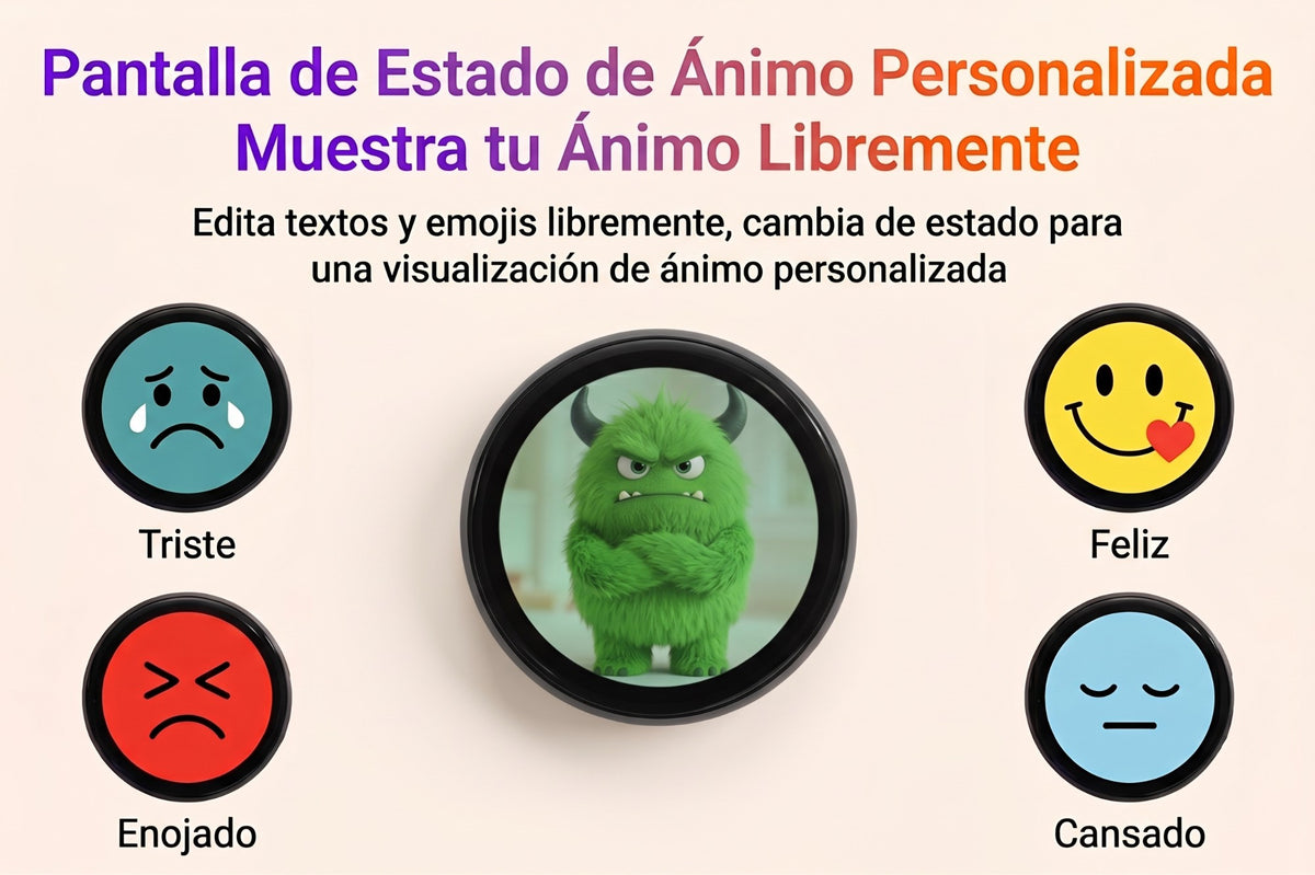Pantalla de estado de ánimo personalizada: triste, enojado, feliz y cansado