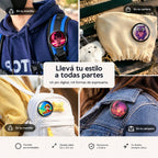 Pin digital en mochila, cartera y campera